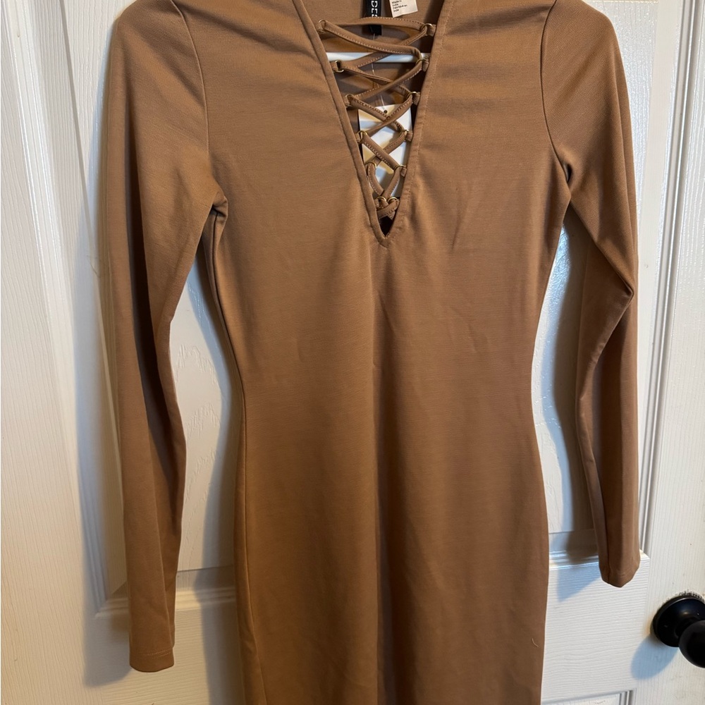 Elegant Tan Lace-Up Dress